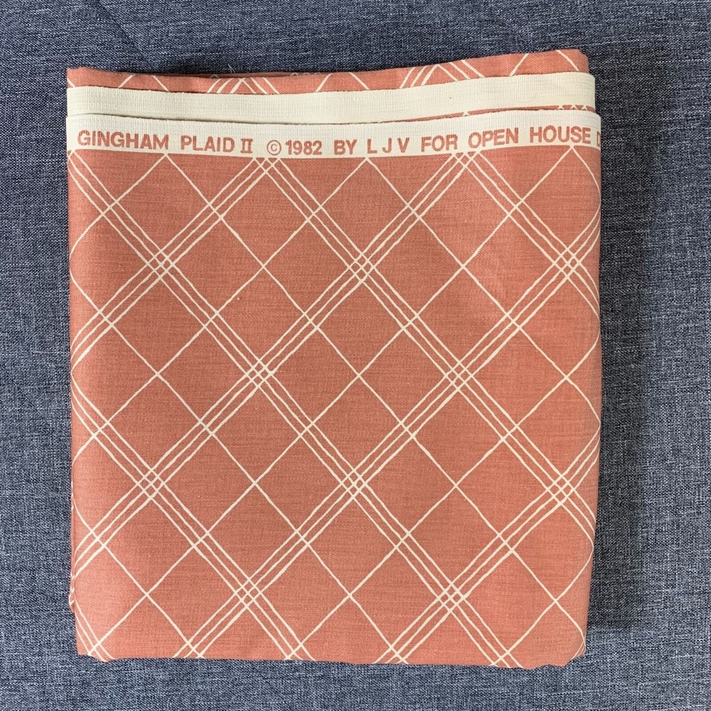 Vintage 1982 Gingham Plaid II Fabric Remnant Craft Project Rusty Orange 48"x84"